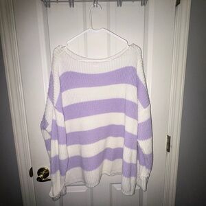 Pink Lily Purple and White Crew Neck Sweater
